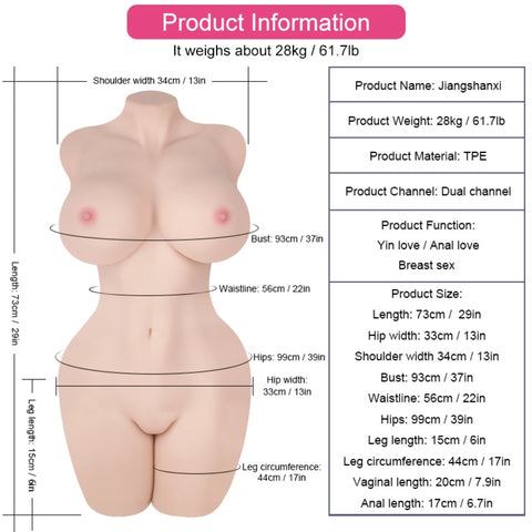 T680-(61lb)Big Boobs Full Size Life Size Sex Doll Torso