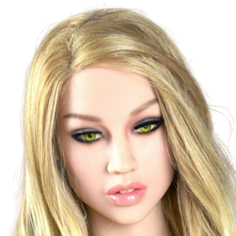 H079   Petite Blonde Sex Doll Head with Soft Curls #122