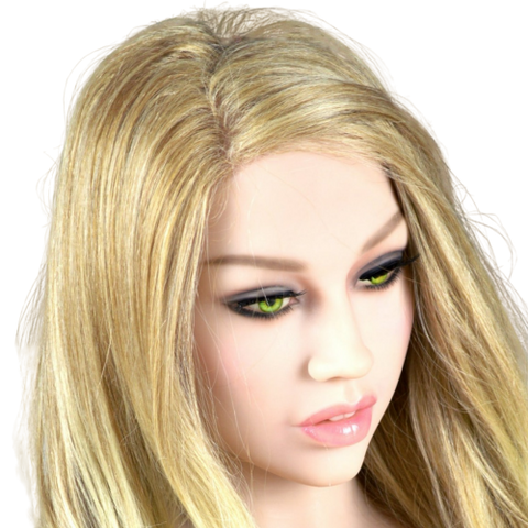 H079   Petite Blonde Sex Doll Head with Soft Curls #122