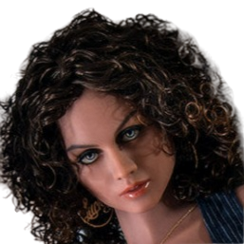 H002  Erotic African American Sex Doll Head with Curly Hair