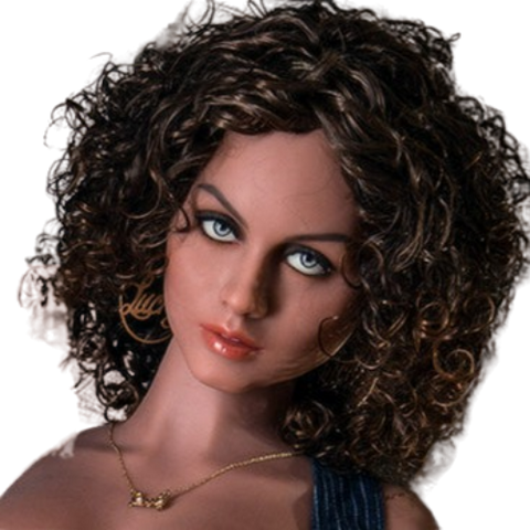 H002  Erotic African American Sex Doll Head with Curly Hair