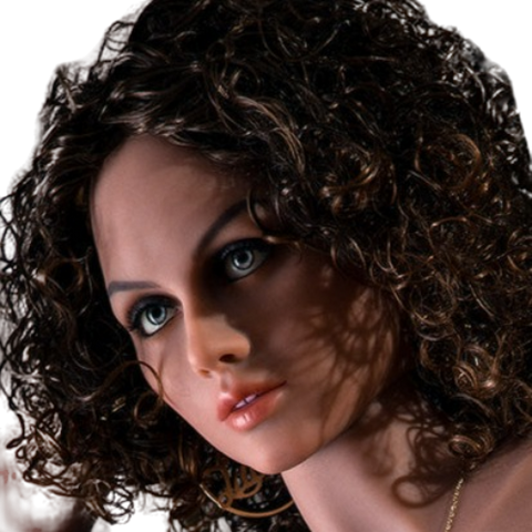 H002  Erotic African American Sex Doll Head with Curly Hair