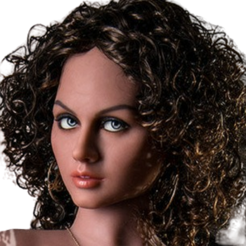 H002  Erotic African American Sex Doll Head with Curly Hair