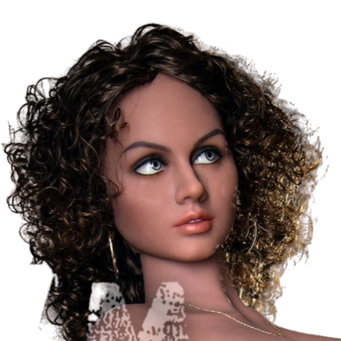 H002  Erotic African American Sex Doll Head with Curly Hair